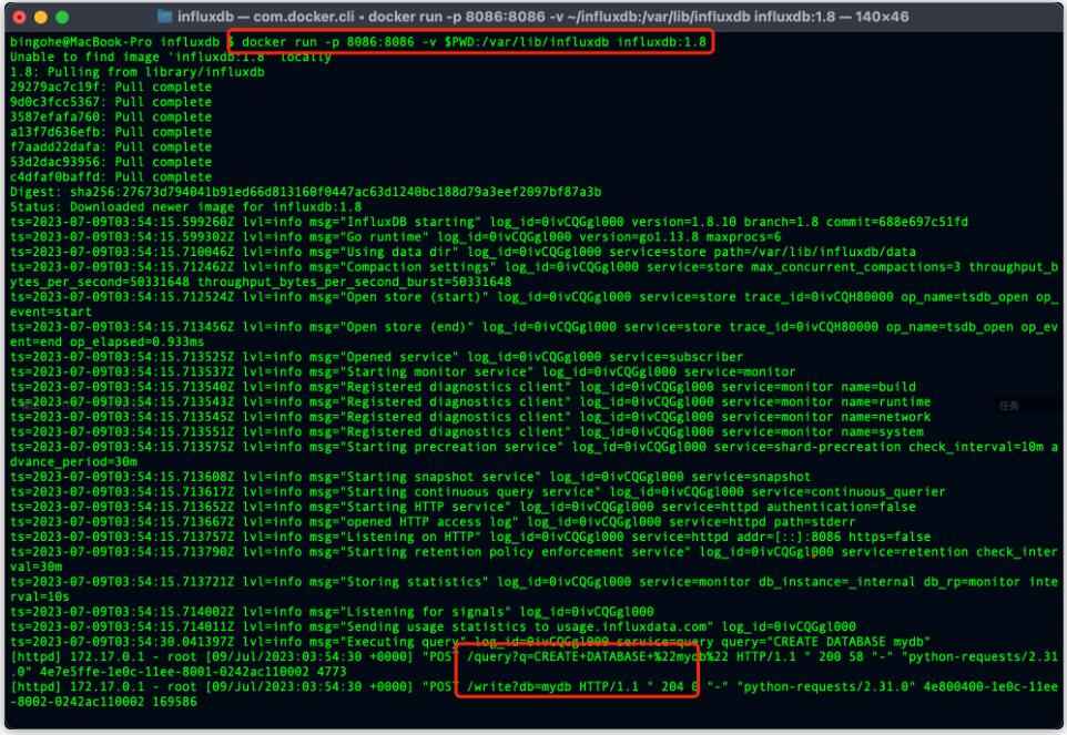 在這個示例中，我們首先連接到InfluxDB（類似于連接到MySQL數(shù)據(jù)庫），然后創(chuàng)建一個名為mydb的數(shù)據(jù)庫（類似于在MySQL中創(chuàng)建一個新的數(shù)據(jù)庫），并切換到創(chuàng)建的數(shù)據(jù)庫（類似于在MySQL中選擇一個數(shù)據(jù)庫）。接著，我們準備了一條名為cpu_load的數(shù)據(jù)（在InfluxDB中，measurement相當(dāng)于MySQL中的表名），并為數(shù)據(jù)添加了host和region標簽（類似于MySQL中的索引列）。最后，我們將數(shù)據(jù)寫入到InfluxDB中（類似于在MySQL中執(zhí)行INSERT語句）。  執(zhí)行上面的代碼后我們可以看到我們的操作成功了： 圖3